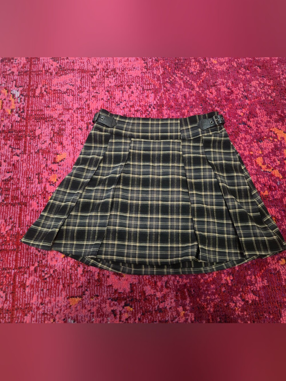 Disturbia Black and Tan Plaid Pleated Skater Skirt
